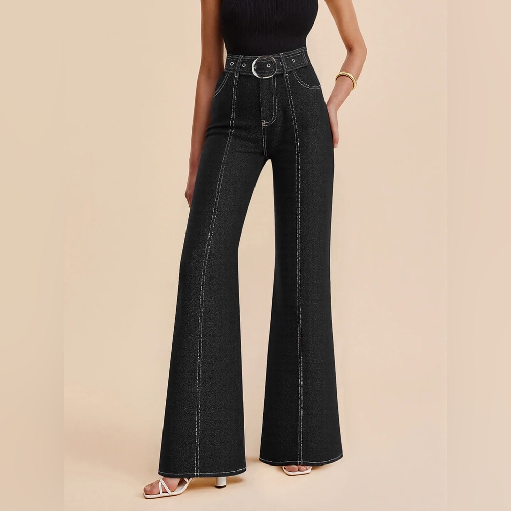 COMMENSE Denim Contrast-Stitch Pants - size Large - Picture 1 of 4
